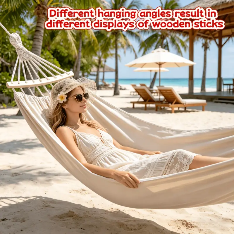 2-Person Polyester Mesh Hammock, Handmade Anti-Roll Design with Spreader Bars, 265x150cm, Portable with Ropes & Carry Bag for Outdoor & Patio, High Load Cap., Twin, Outdoor Hangout, 300Kg