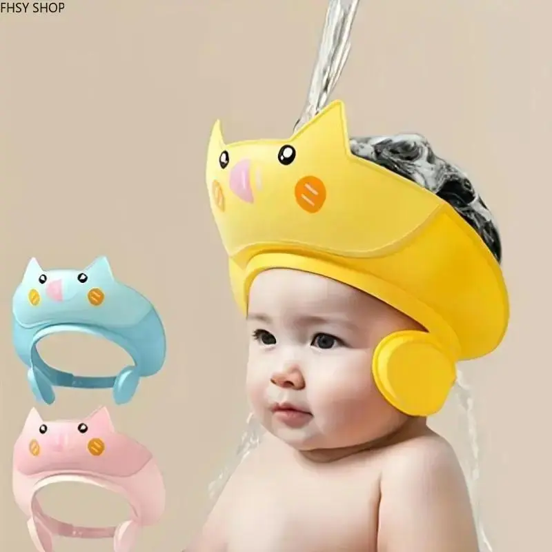 Unisex Baby Shower Cap, Cute Eye Protection Hat for Newborn Bathing, Soft & Loose Fit Adjustable Shampoo Shield for 0-24 Months, Easy Clean Bath Essential