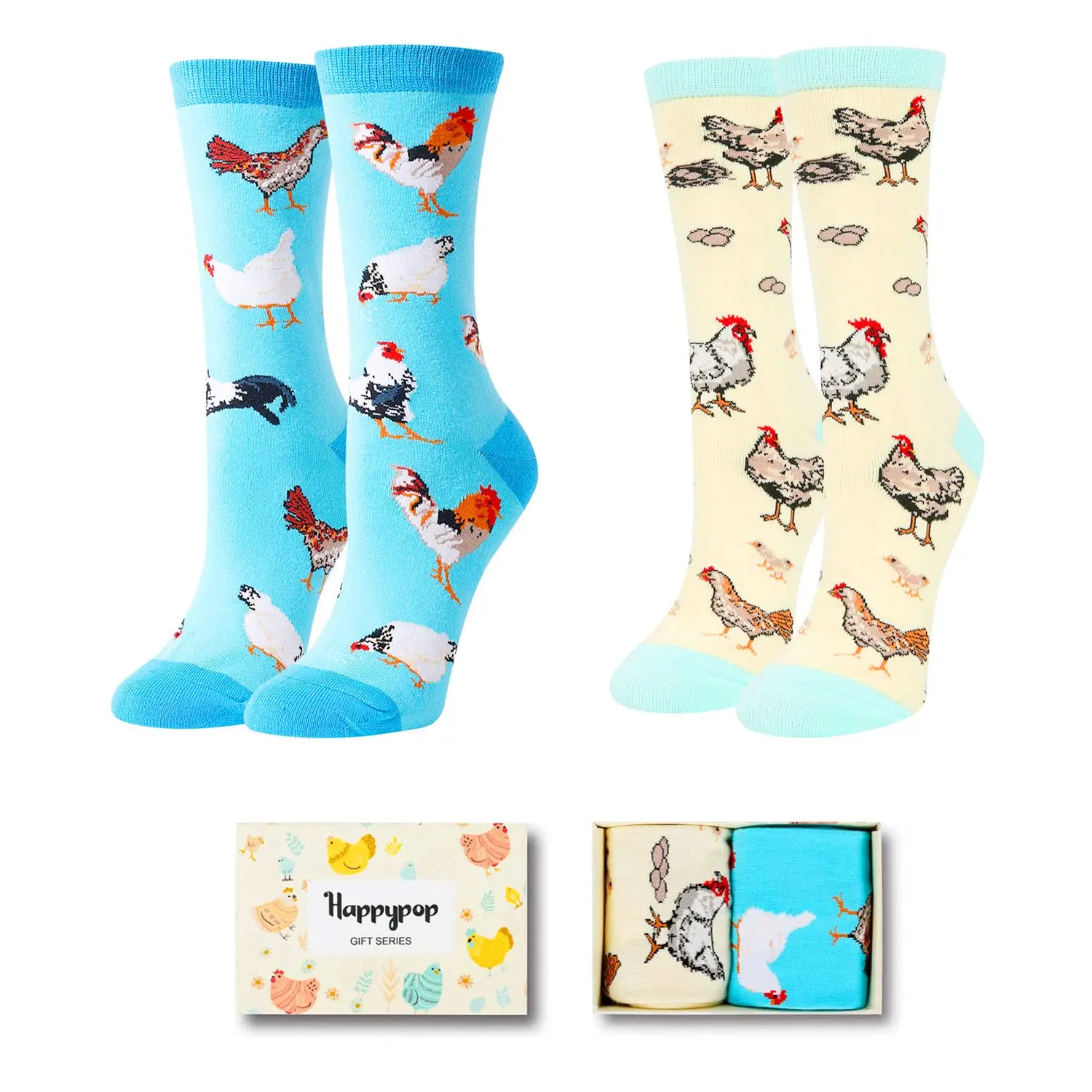 HAPPYPOP Two Pairs Women's Chicken Socks, Funny Gifts for Chicken Lovers Farm Rooster Gifts Women, Crazy Socks Rooster Socks Animal Socks