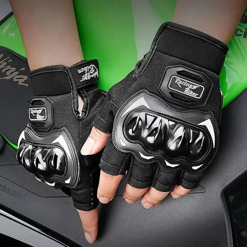 1 Pair Summer Half Finger Men's Motorcycle Gloves - Breathable, Anti-Fall Palm Protection, Bike Style, Dual Sport, Finger-Focused, Grip Style Gloves for Moto, ATV, MTB, Bike Style Men's Gloves, Dual Sport Men's Gloves