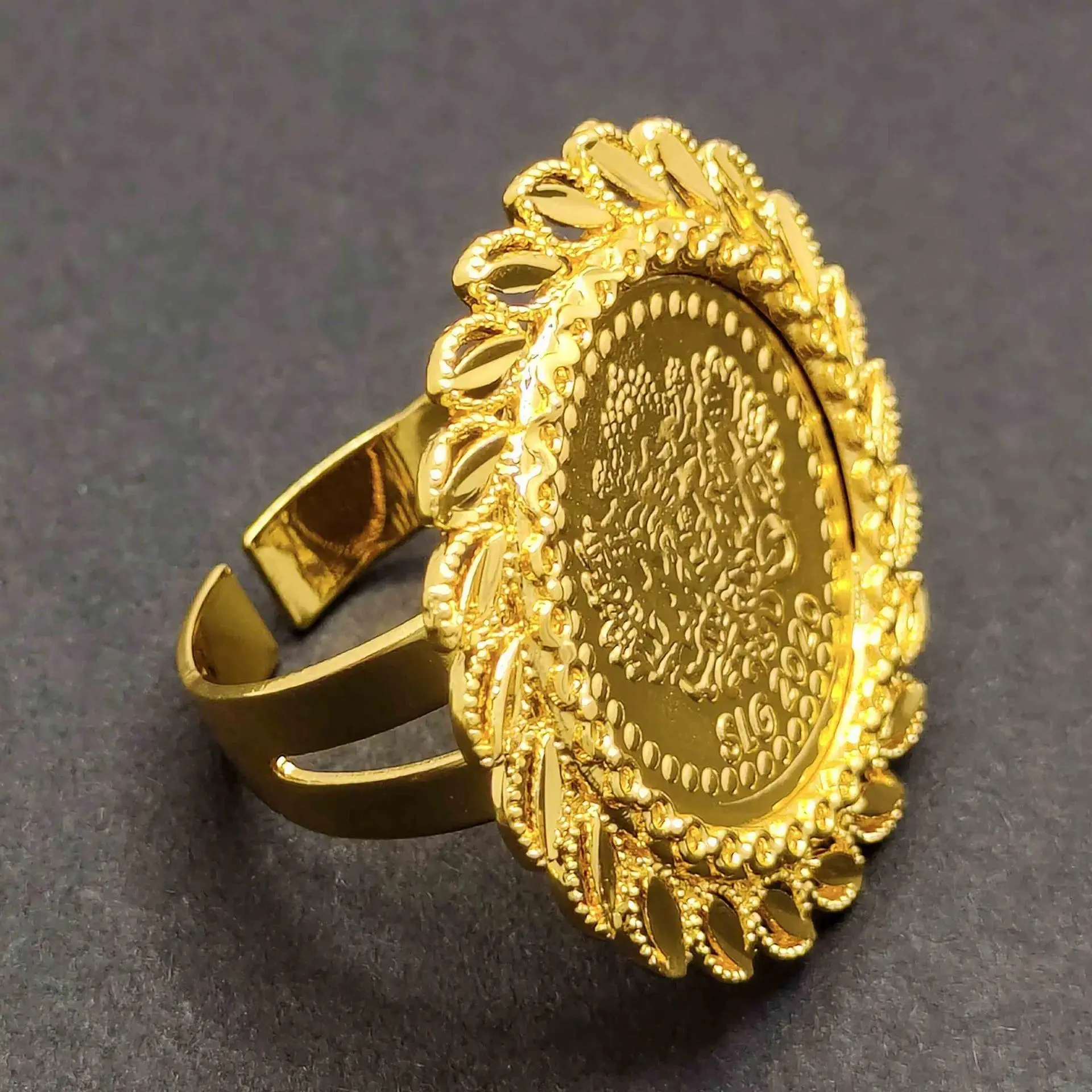 Luxury 24K 9999 Pure Gold real gold Women's Round Lace Middle East Dubai Fashion Ring