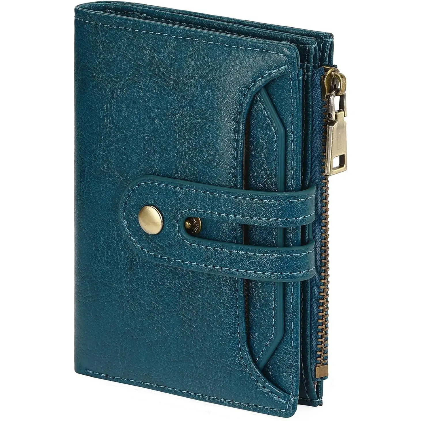 Women's Modern Vegan Leather Bifold Wallet - Compact RFID Blocking Design with Adjustable Snap and Zipper Pocket, Bifold Shape