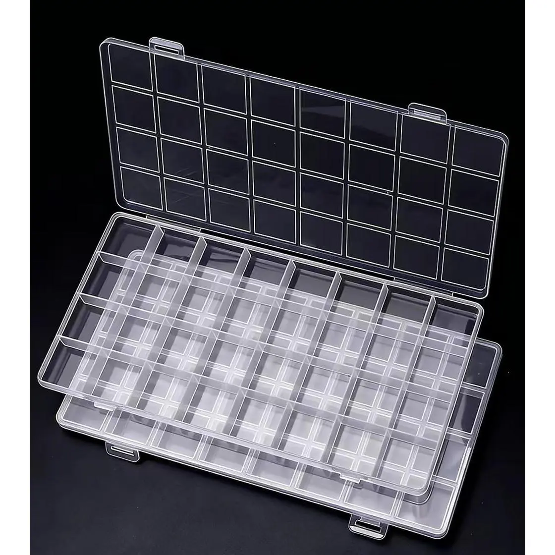 2-Pack Clear 32-Grid Storage Boxes – Uniform Compartment Organizers for Beads, Earrings,  Findings, Sewing Supplies & Small