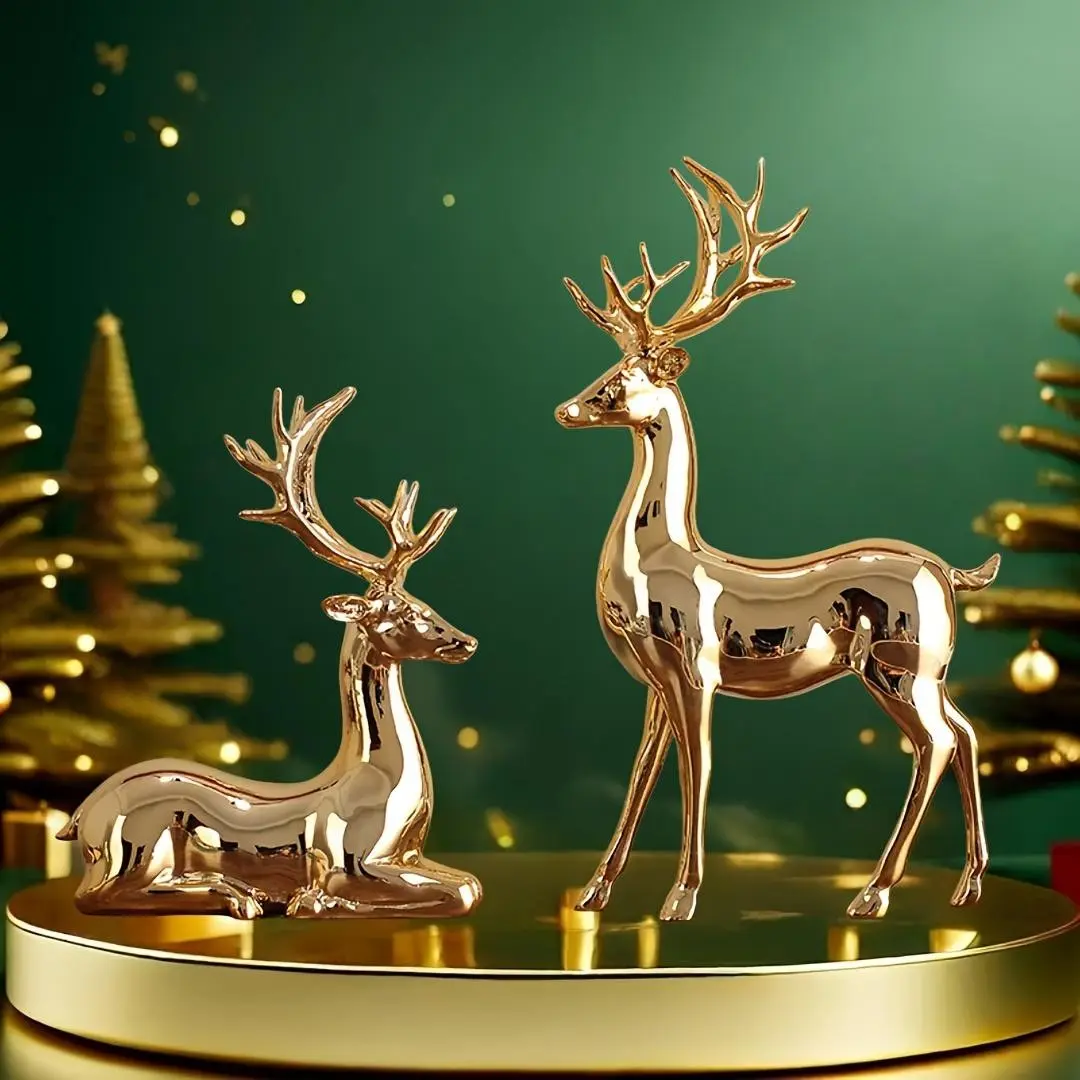 Desktop Decor Set, Deer Figurines, Includes Two Deer, High-End Aesthetic, Perfect for Home Decoration, Elegant Desk Accessories