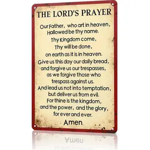 No rope2D Flat 【Aluvi】8x12 in Rectangle Aluminium Metal Sign - Religious Lord's Prayer "Our Father Who Art In Heaven" Christian Wall Decor Plaque, Vintage Plaque Decoration, Art Deco Retro Tin Sign Gift for Daily Christian Home Decor
