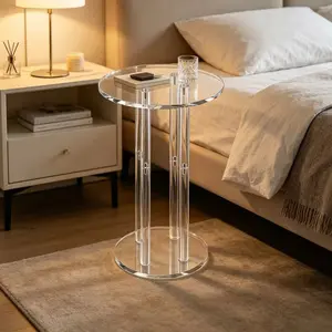 High-End Transparent Acrylic Side Table, Living Room Sofa End Table, Minimalist Luxury Small Round Shelf, Modern Home Decor, Circle Side Table, Acrylic Tables