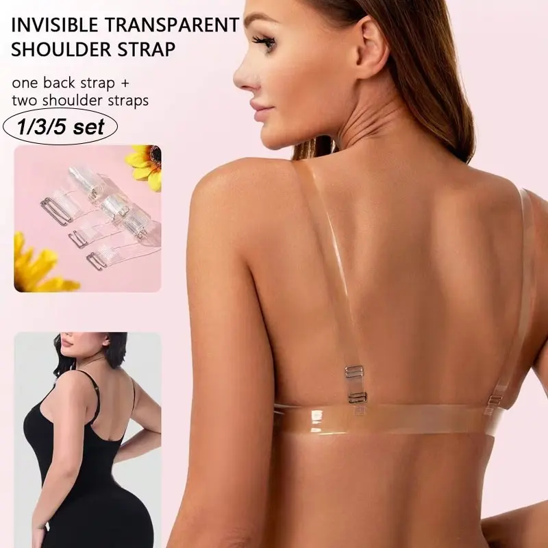 Transparent Invisible Bra Straps Set, Non-Slip Design, Metal Hooks, Perfect for Evening Gowns, Weddings, Travel, Vacation
