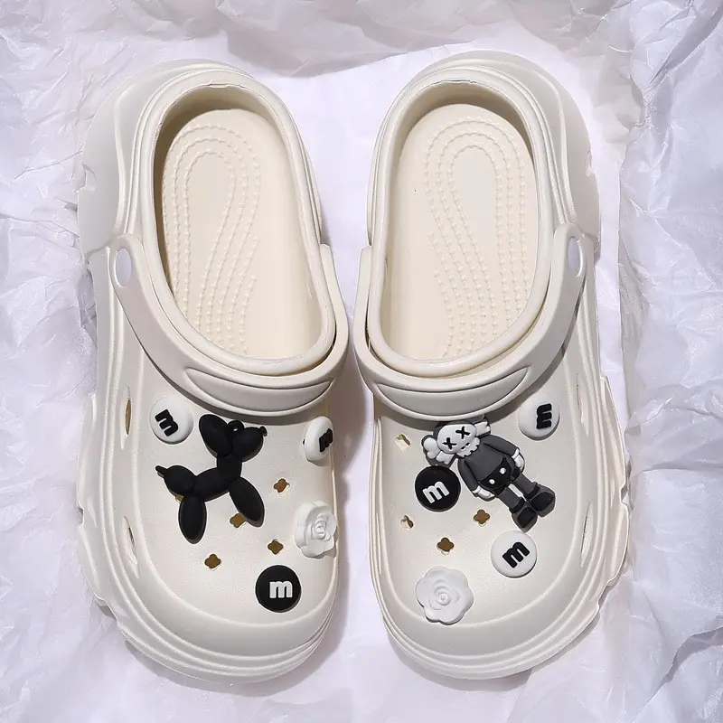 New Women's Holey Shoes, Anti-Slip Non Slip Design Outdoor Beach Slippers, Fashionable Thick Sole Sandals, Sesame Street Pattern, Eva Material
