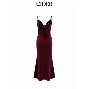 Cider Velvet Cowl Neck Backless Chain Detail Mermaid Maxi Dress