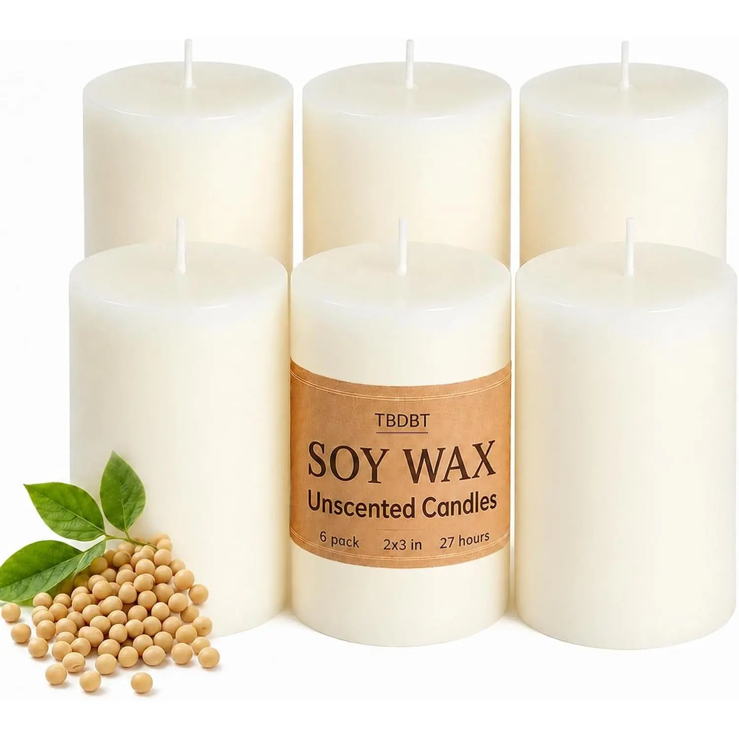 6 Pack Unscented White Soy Pillar Candles - 2x3 in, 162 Total Hours Clean Burning, Non-Toxic Dripless Smokeless Natural Wax for Home Decoration, Wedding Light, Room Glass Holder, Emergency Use, Dripless Burn
