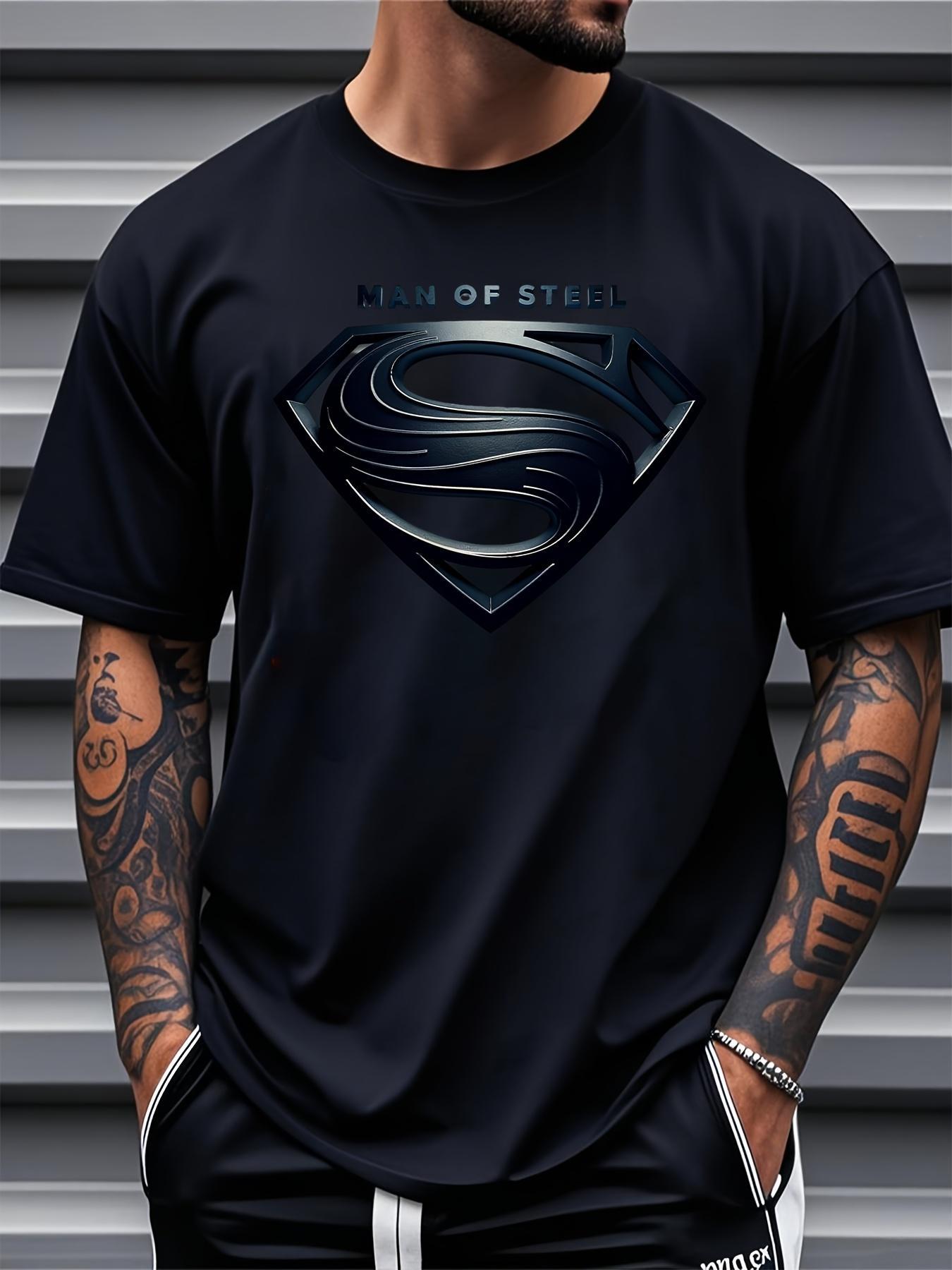 Justice League Men'S Plus Size Casual Crew Neck T-Shirt Man of Steel Graphic Print Short Sleeve Ideal for Spring/Summer Everyday Tshirt |   Playful Text Design |   Comfortable Fit SIZE Plus Size M-5XL