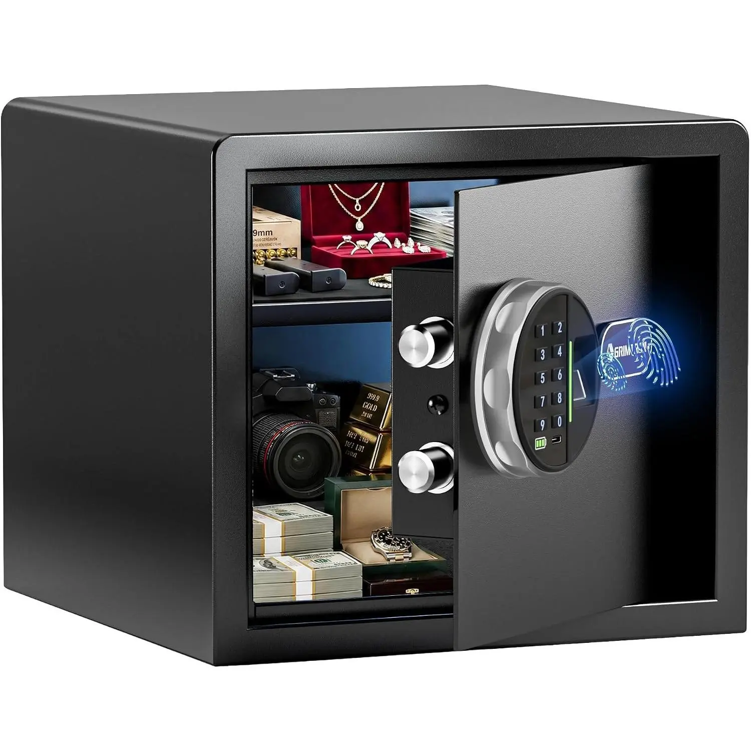 20LB Biometric Safe with Fingerprint Lock, 3-8 Digit PIN | 0.80 cu.ft. Safe with Silent Mode & LED & Backlit Keypad , 6.7M Combinations, Metal Knob, Removable Shelf & Easy Installation