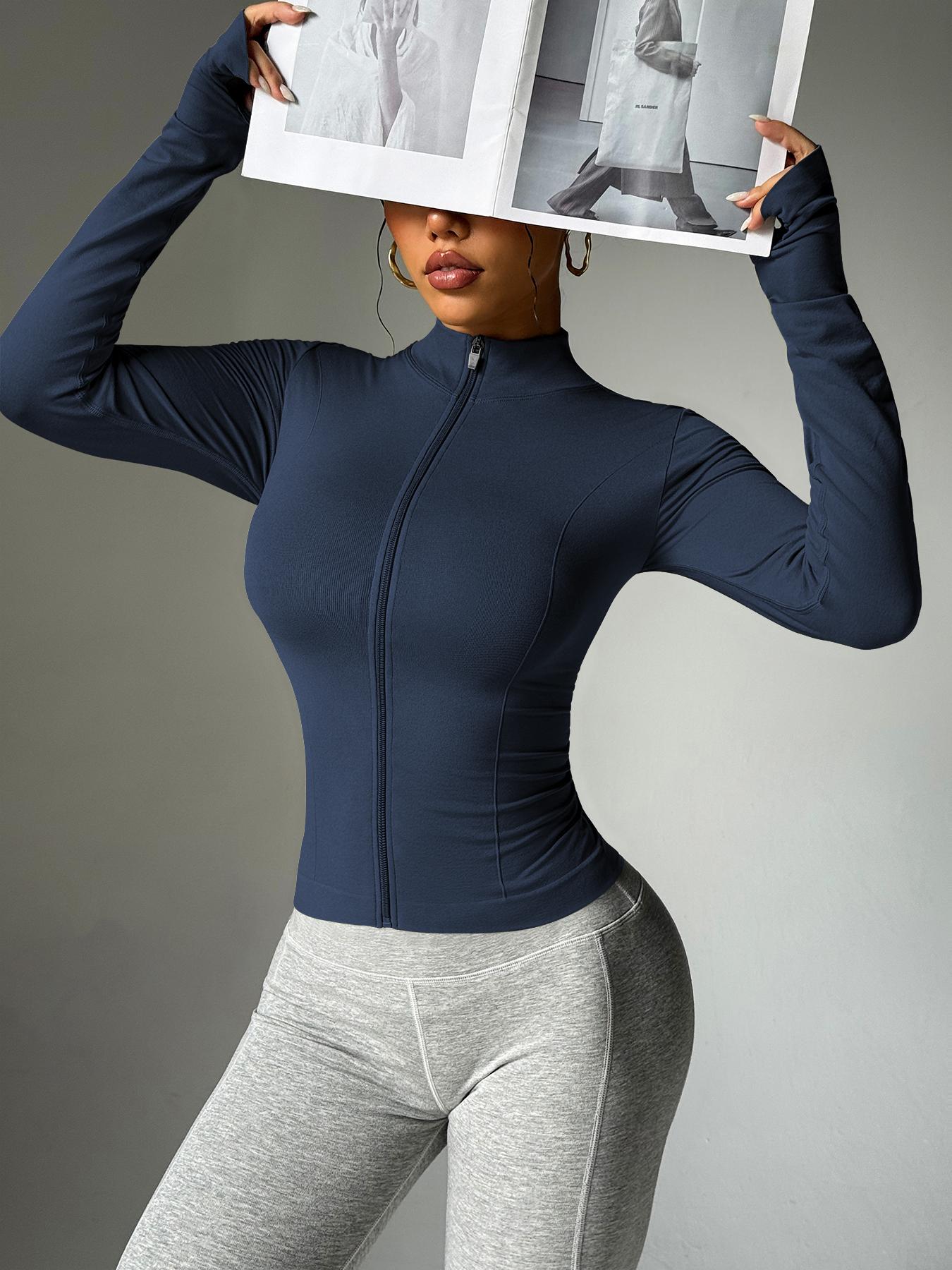 Women's Long Sleeve with Zipper, Quick-Dry Fitness Coat, Elastic Fit Design, Ideal for Gym & Running, Casual Wear, Yoga Jacket Top