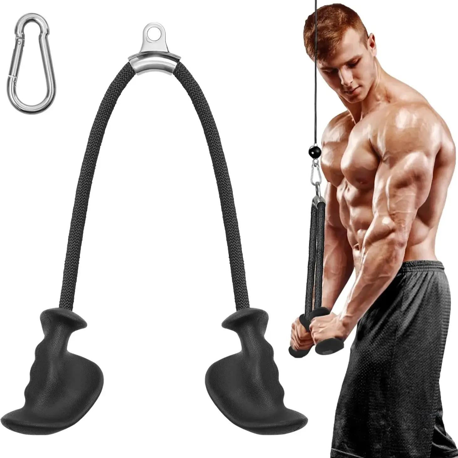 Tricep Rope Cable Attachment, Pulldown Rope, Ergonomic Dual Handle Gym Rope, Cable Machine Pulley Attachment, Face Pull Back Row Handle, Biceps Triceps Arm Workout Gear, Home Gym Equipment
