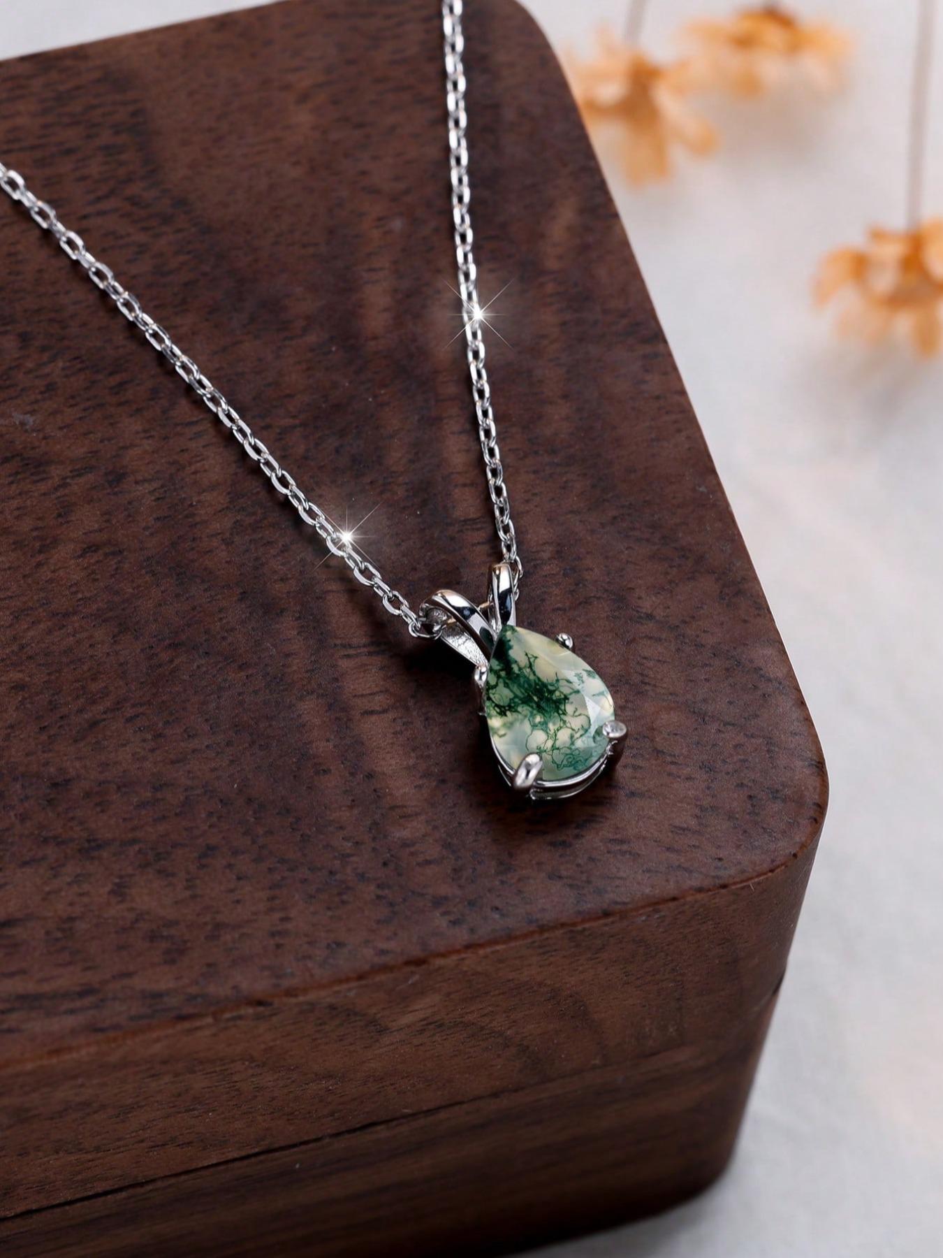 S925 Sterling Silver Artificial Gemstone Decor Pendant Necklace for Women & Girls, Fashion Jewelry for Party, Daily Decor, Trendy All-match & Exquisite Jewelry for Birthday Gift, Dainty Necklace, Daily Wear Necklace