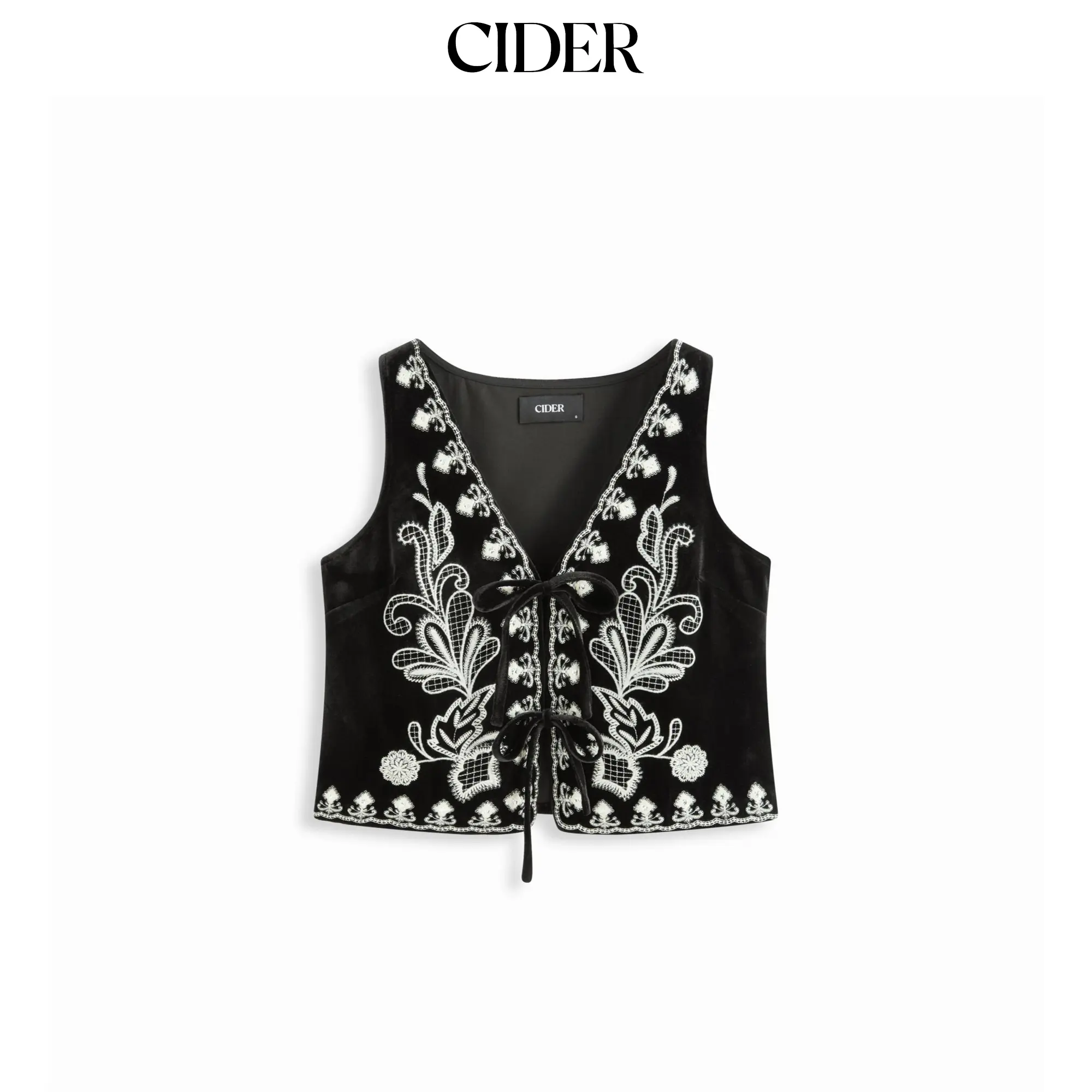 Cider Velvet V-neck Floral Embroidery Jacket Vest