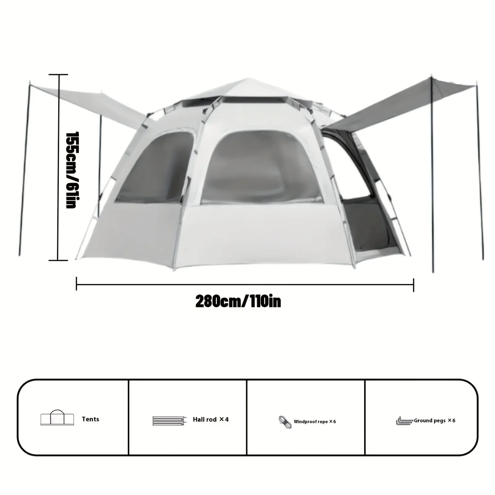 Silvery coated Oxford cloth windproof belt entrance hall Silvery hexagonal tent spherical tent quick opening tent fully automatic tent outdoor camping foldable tent Suitable for camping picnicking and fishing, Perfect for Thanksgiving