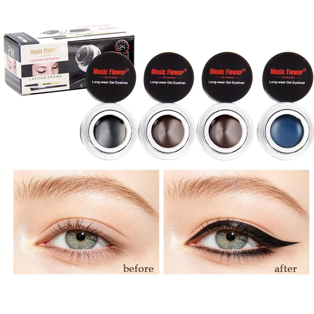 Long Wear Gel Eyeliner with 2 Eyeliner Brushes, Waterproof Smudge Proof 24H Long Lasting Matte Eyeliner Cream, Rich Pigmented Smooth Eyeliner Makeup Eye Makeup Product