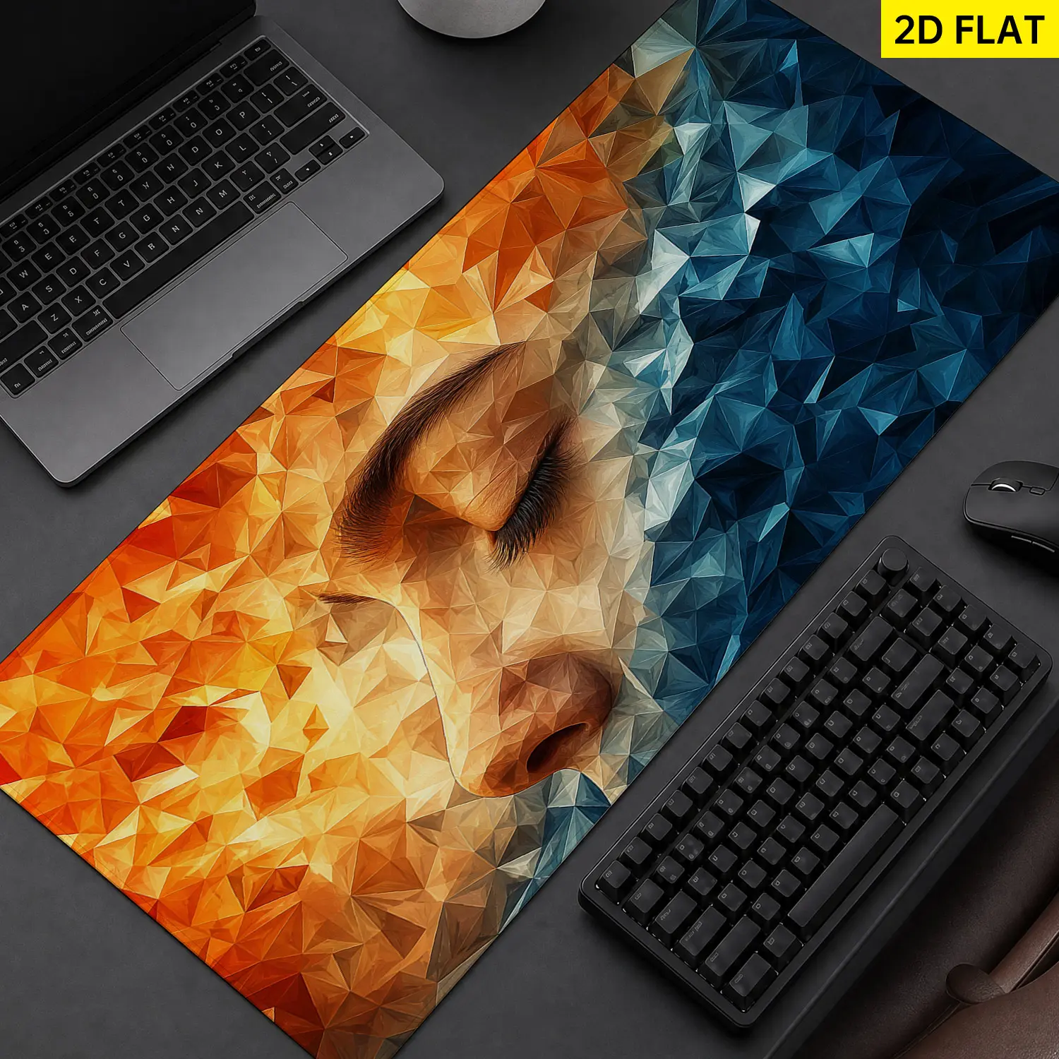 Extra Large abstract geometric face art Mouse Pad,Non Slip Rubber Pad,Desktop Decoration Drotection Pad,Washable,Lock Edge Multi Size,Premium Multipurpose Mousepad For Office,Home,Gift for Family and Friends