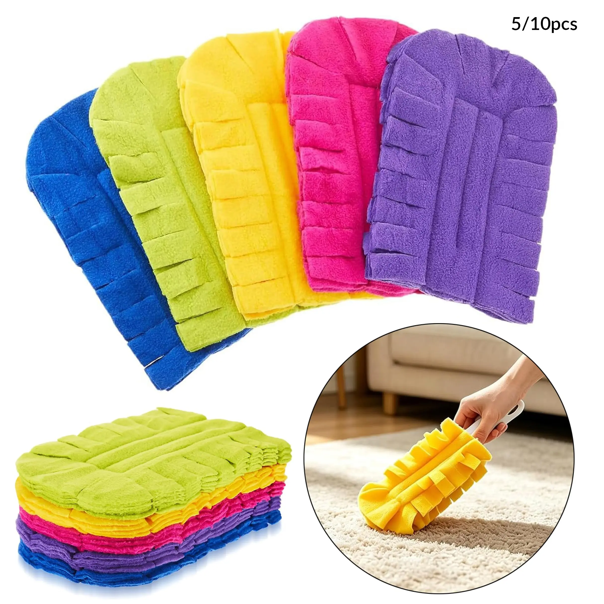 5/10pcs Reusable Duster Refills, Washable Fleece Duster Refills, Flat Duster Refills, Multi-Surface Cleaning Pads Tools for Kitchen, Home, Blinds, Car, Pet, Furniture, Fans, Cleaners