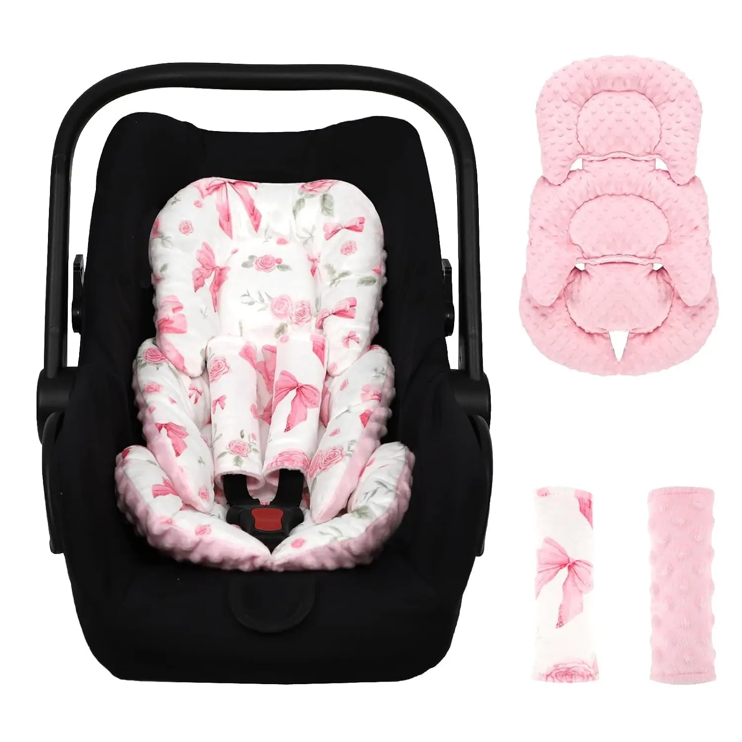 Pink Rose Infant Car Seat Insert with Soft Head Support & 2 Strap Pads - Reversible, Fits Newborns/Preemies for Strollers, Baby Swings (Sports & Outdoor Accessories), Newborn