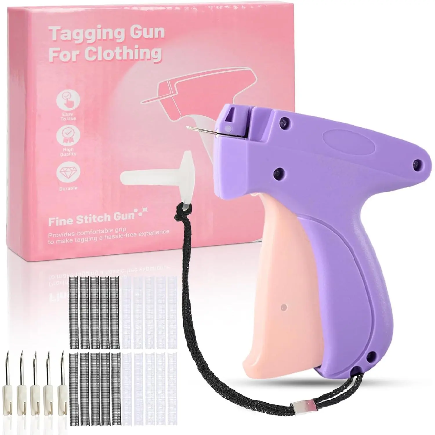 Baby & Maternity No-Sew Micro Stitch Gun - Handheld Quick Clothing Fixer Tool with 6 Metal Needles, 2000 Black & White Plastic Fasteners for Instant Garment Repairs, Tagging