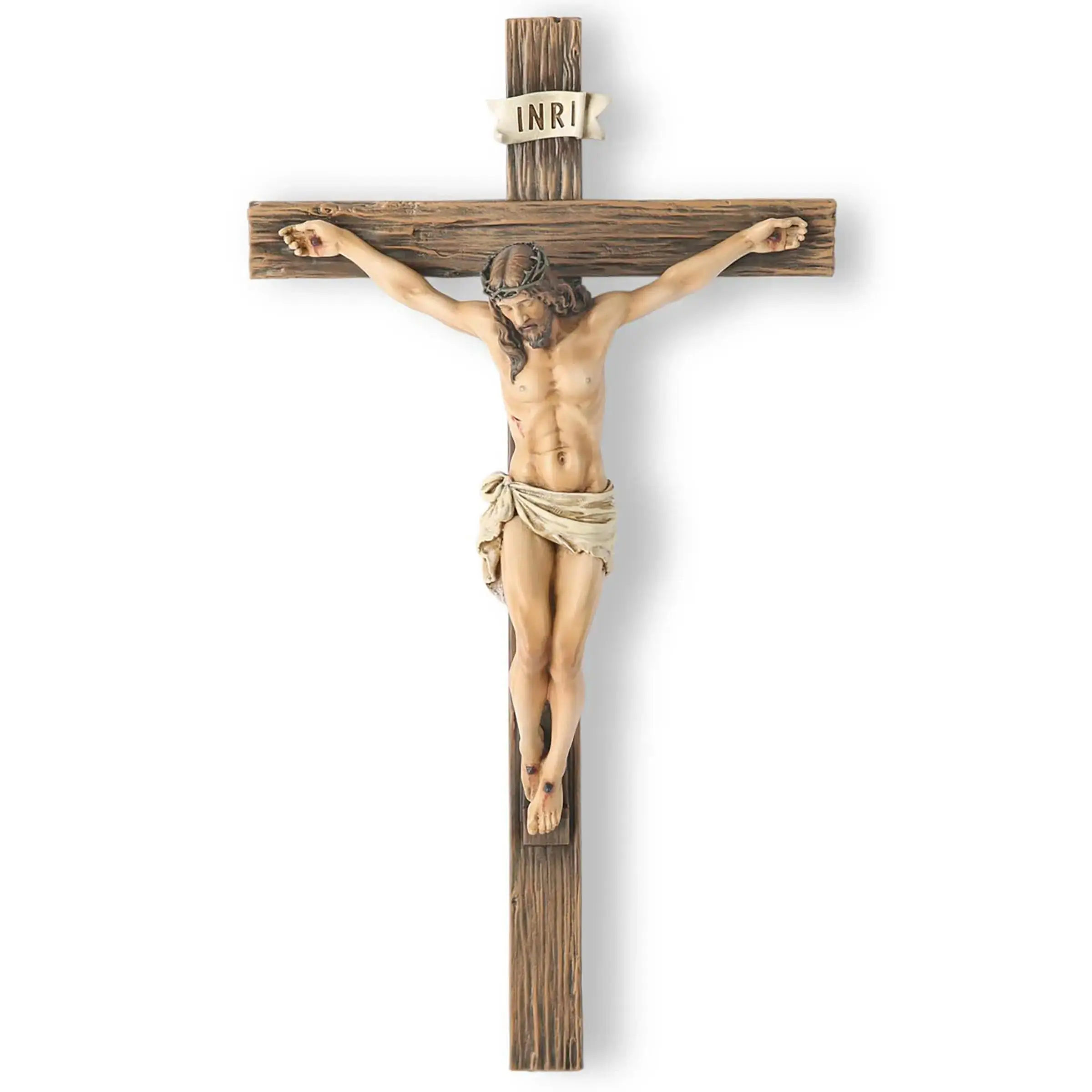 Catholic Crucifix Wall Cross, Jesus Christ Inspirational Home Decor, Stylish Religious Ornament, 9.65-inch Handmade Renaissance Sculpture, Devout Religious Gift