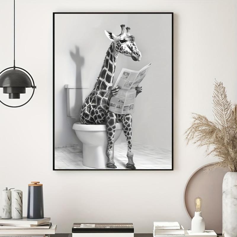 Chic Black & White Giraffe Canvas Art - Unframed Wall Decor for Bathroom, Bedroom, Office, and Living Room