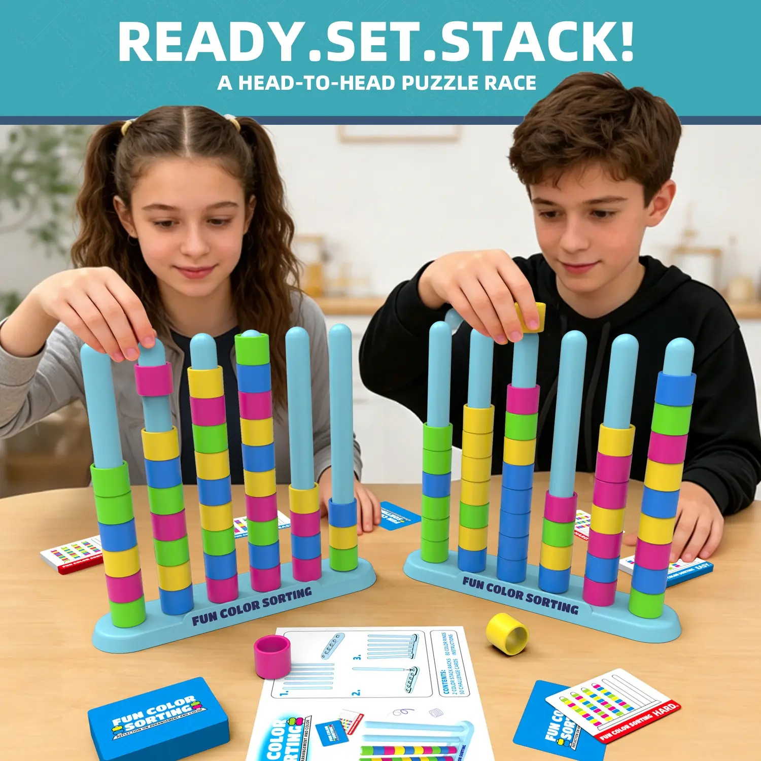 Color Sorting Stacking Game, Montessori Educational Toy for Kids Motor Skills Cognitive Development, Matching Logic Board Game, Unisex Family Party Favorite Learning Toy