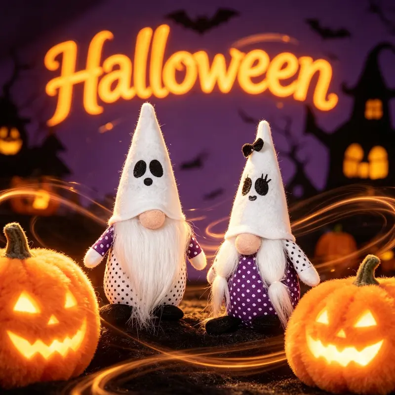 Halloween Gnome Plush Set Ghost Themed Faceless Elf Ornaments for Home and Party Decoration Items