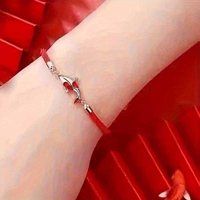 Lucky Koi Fish Red String Bracelet, Handmade Woven Adjustable Rope Bracelet for Men and Women
