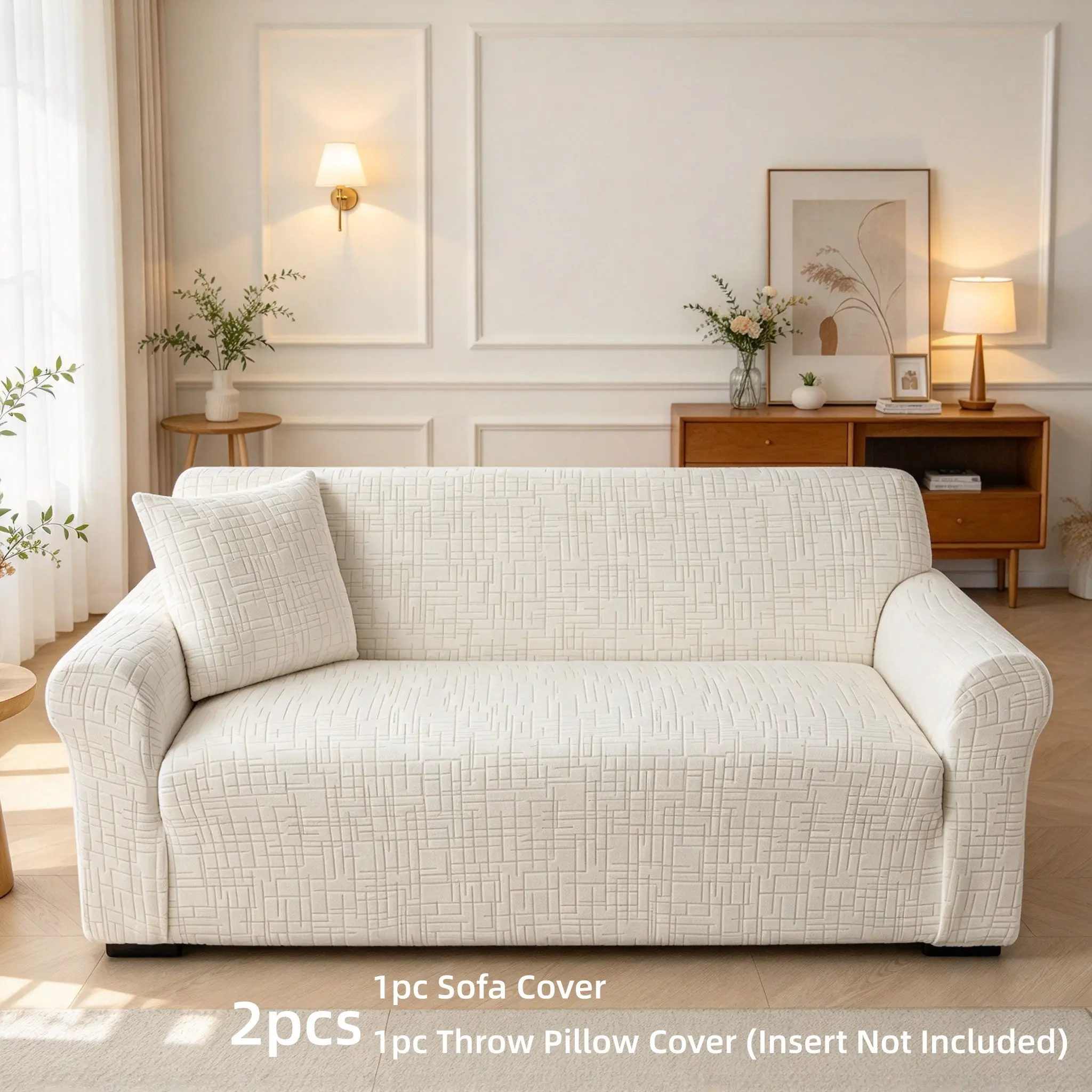 Plush Sofa Cover Set with Pillowcase, Non-Slip Washable, Pet-Friendly, Dustproof, Reusable, Contemporary Style, for 1-4 Seater Sofas Couch Covers