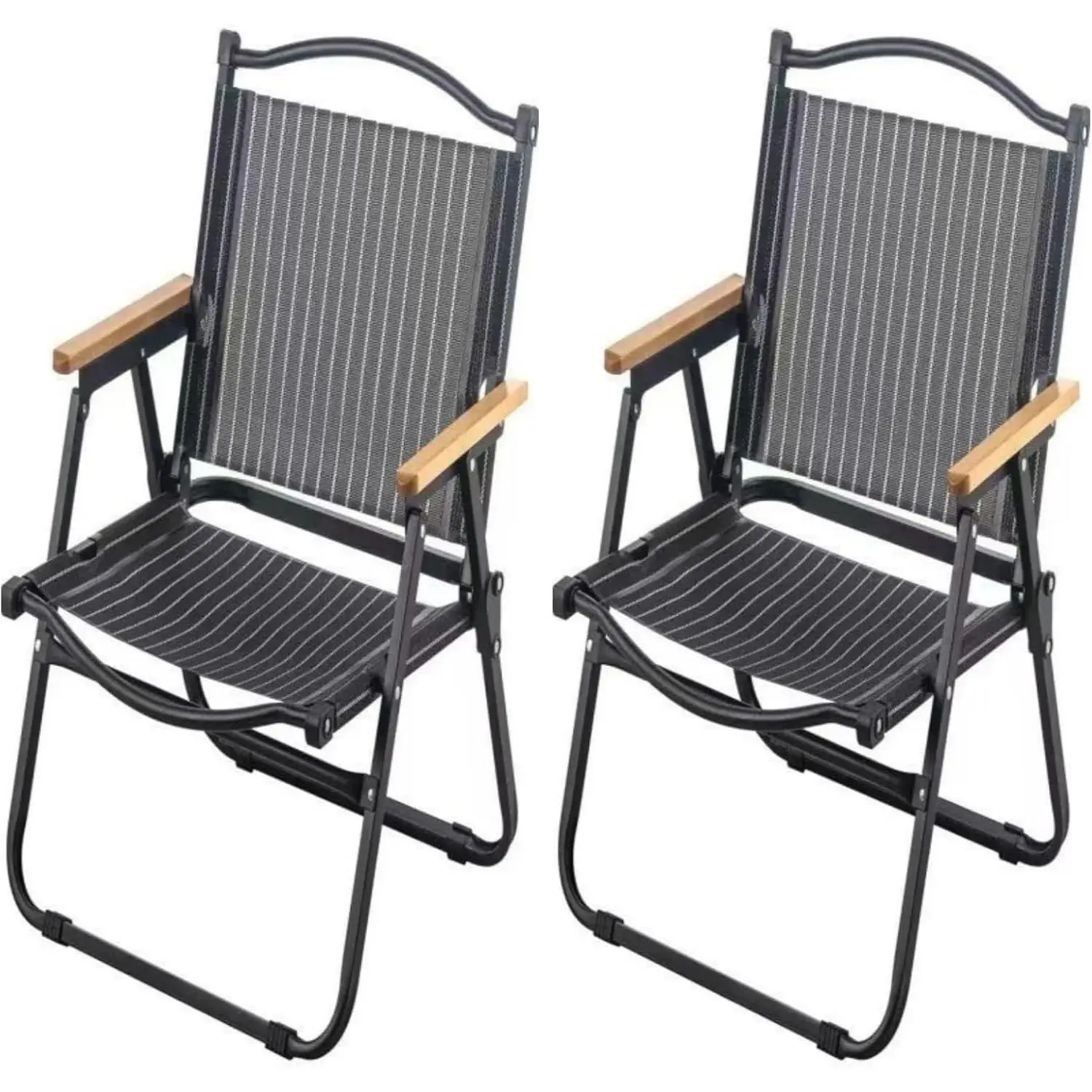 2-Pack Foldable Camping Fishing Chair with Thickened Steel Frame, Wooden Armrests & Teslin Fabric - Lightweight Collapsible for Hiking, Beach Use