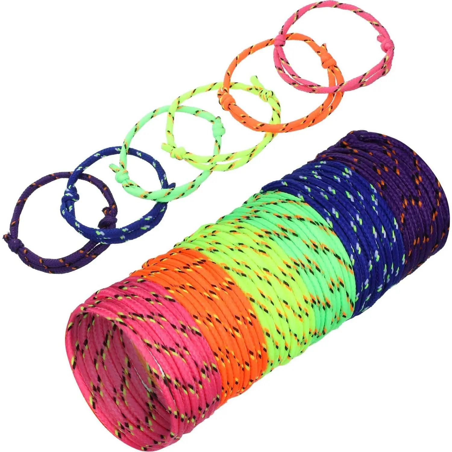 216 Neon Friendship Bracelet Bulk Woman Paracord Bracelet  to School  for Student Birthday Classroom Basket Stuffers Adjust Rope Goodie Bag Party Favor(Neon Colors)