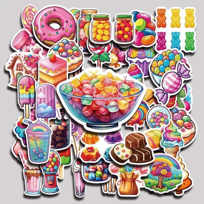 50PCS Colorful Candy Aesthetic Vinyl Stickers Pack for Laptop Water Bottle Phone Case Skateboard Journal Scrapbook DIY Decoration