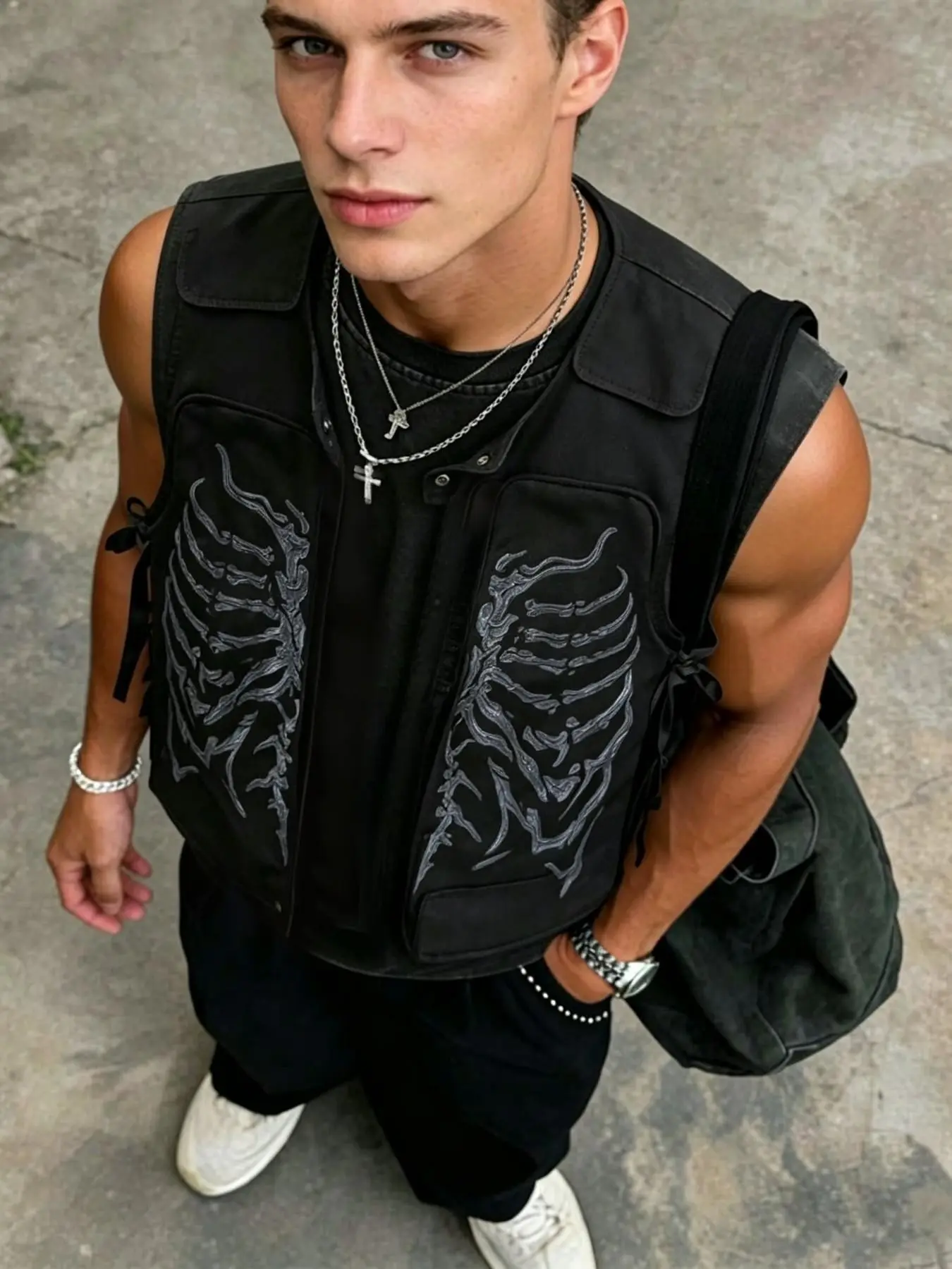Street Style Streetwear Skull Print Loose Outerwear Vest Jacket, Casual Lightweight Vest, Trendy Fashion Accessory for Casual Wear, Unique Design for Men and Women