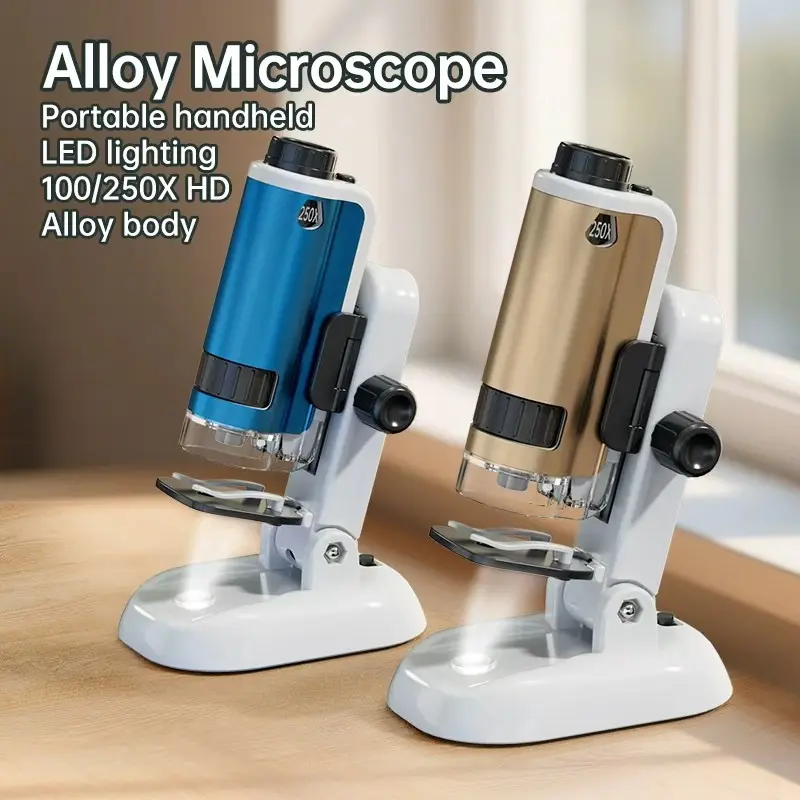 Science Horse Kids Handheld Microscope, 100-250x Zoom, Portable with LED Light, Stem Educational Toy, Learning Tool, Ages 6+, Back-To-School Gift