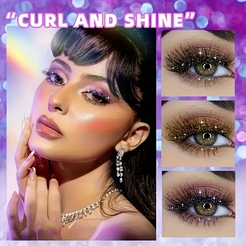 Metallic Glitter Mascara for Dramatic Lashes - Waterproof, Lengthening and Curling Formula for a Shimmering Makeup Finish