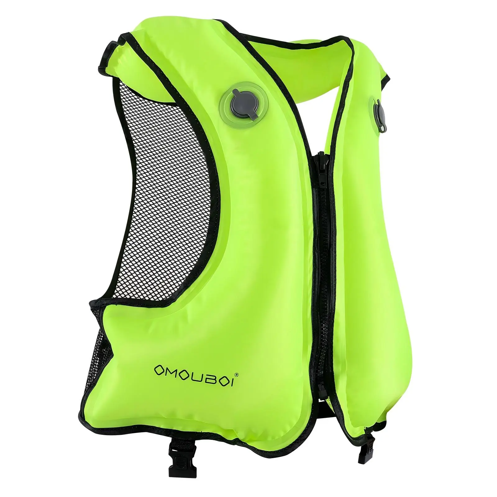 Adult Inflatable Float Vest, Front Zipper, Thickened PVC Airbag, Breathable Mesh, Dual Valve, Foldable, Fluorescent Color, European Certified, Swimming Accessories, Inflatable Snorkel Vest, Buoyancy Aid Vest, Swimming Float Vest