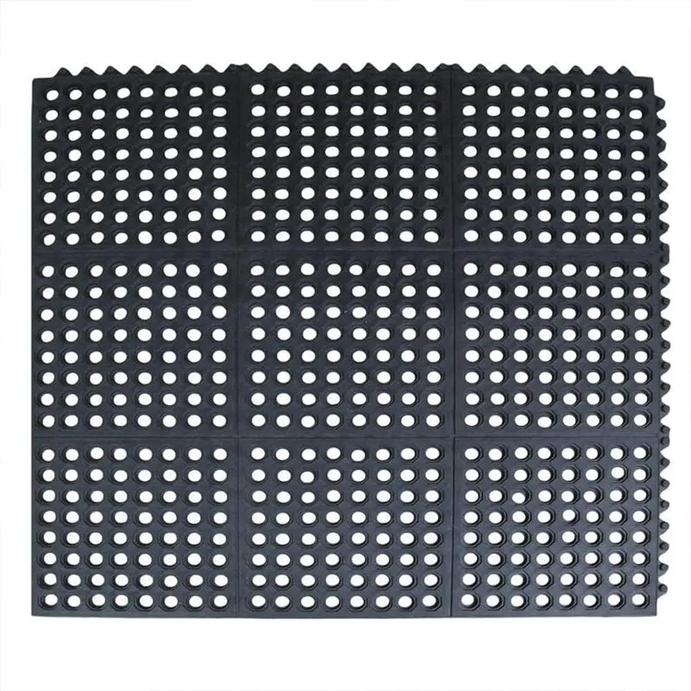 36"x36" Commercial Grade Interlocking Recycled Rubber Floor Mat - Anti-Slip, Drainage Holes Design for Restaurant Kitchen, Outdoor Wet Areas
