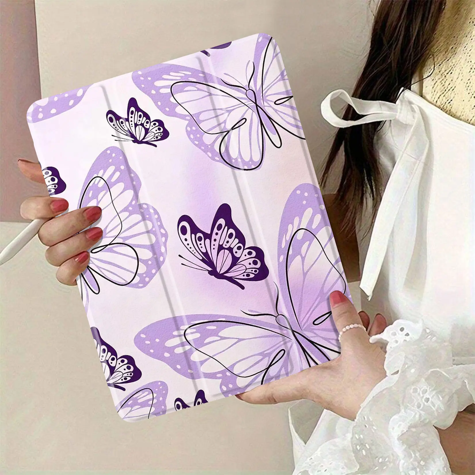 Purple Butterfly Pattern TPU iPad Series Tablet Case - Protective Cover with Auto Sleep-Wake Function, Stylish Accessory for Protection, Ideal Gift for Special Occasions