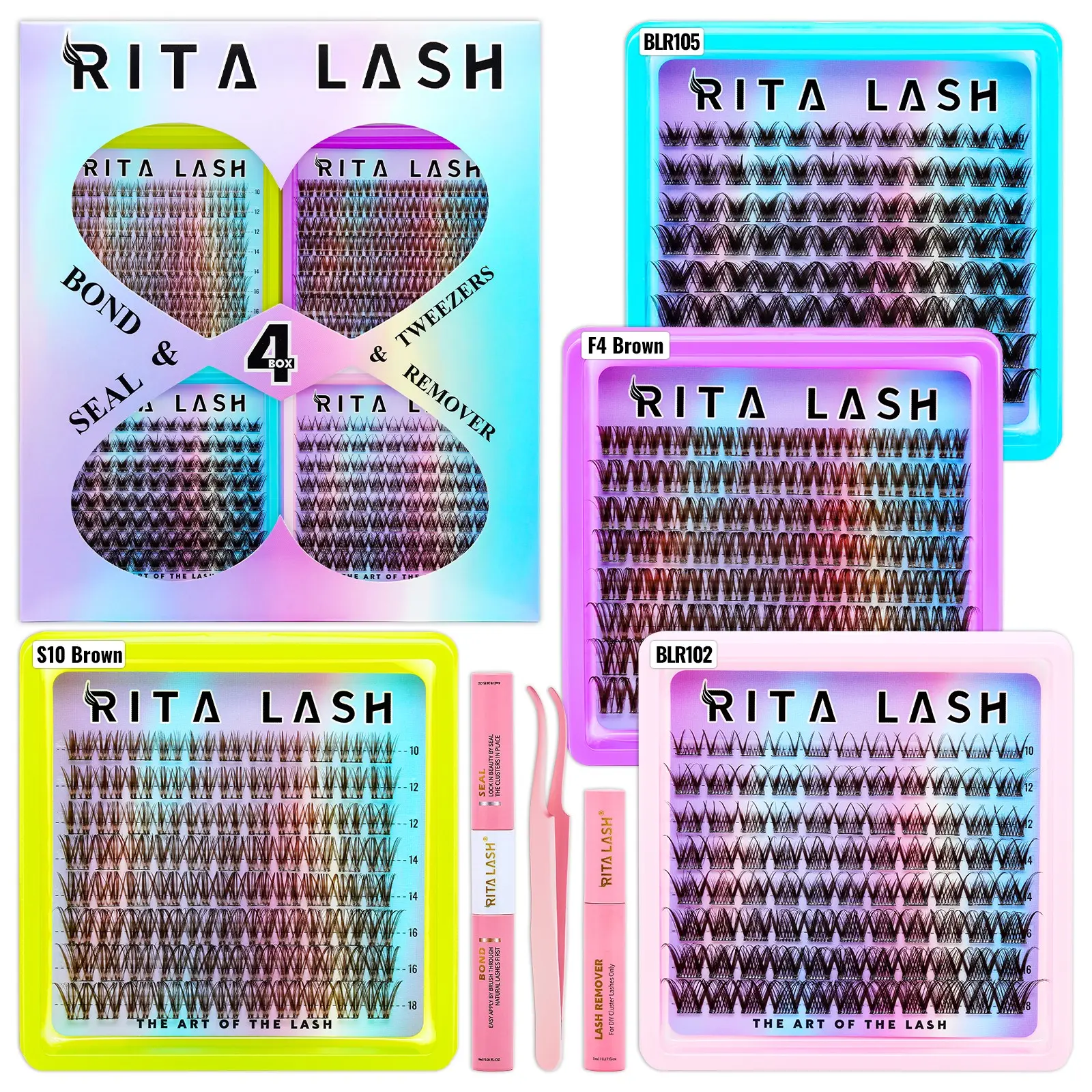 RITALASH 368Pcs 4 Boxes Lashes Mixed Brown & Black Lash Clusters Kit, Volumized false eyelashes, Volumized Fake Eyelashes, WaterProof Lash Clusters Eyelash Extensions for Beginners, DIY at Home, Easy Apply Natural Look for Makeup Daily Life