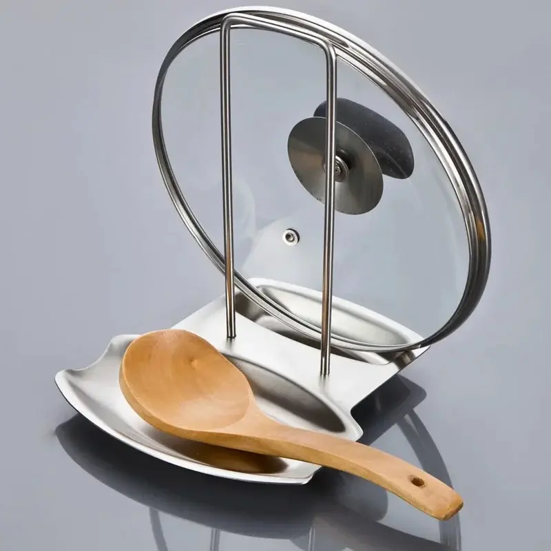 Stainless Steel Pan Pot Rack Cover Lid Rack Stand Spoon Holder Unique Design Holder Kitchen Tool Pot Lid Holder Spoon Rest