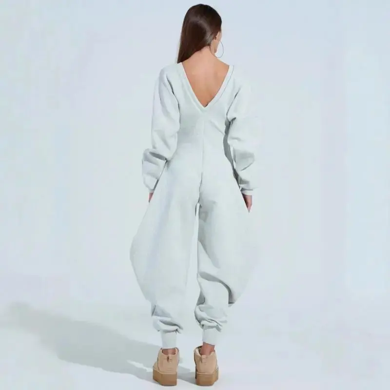 Women's Flared Pants Tight V-neck Sexy Long Sleeve Jumpsuit Womenswear Overalls