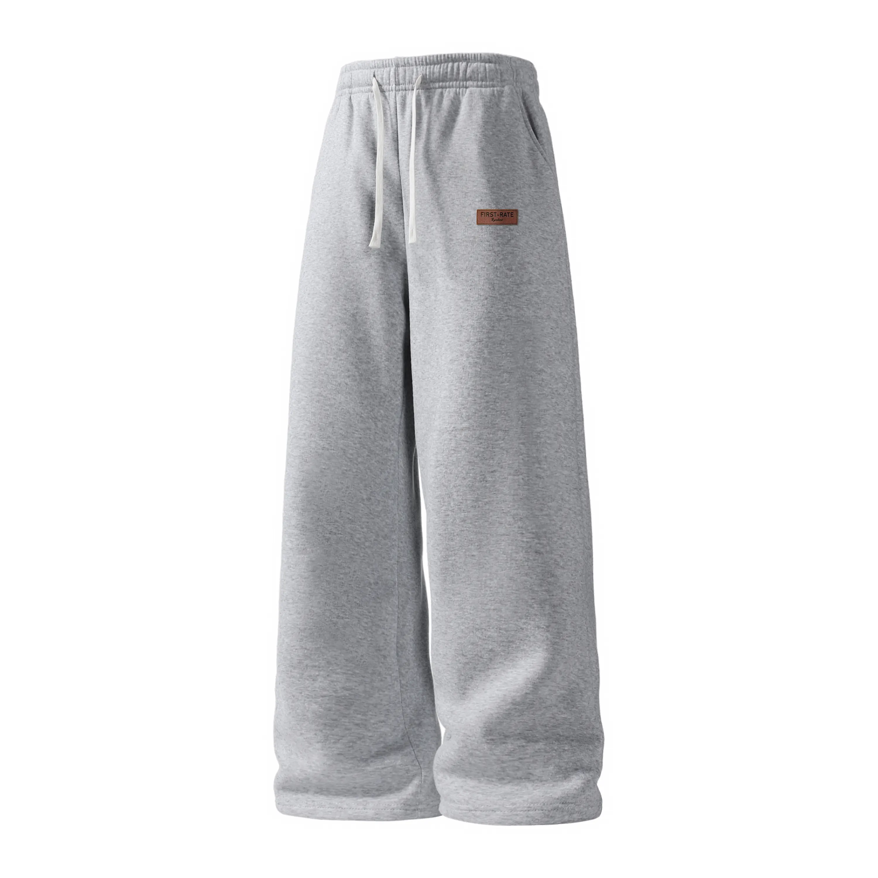 Men's Sweatpants, Full-Length Oversized Wide Leg Streetwear Chic Fleece Blend Pants with High Drawstring Waist and Pockets