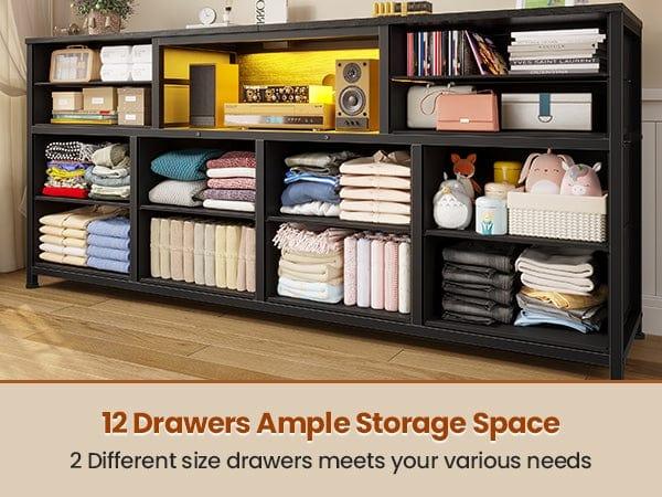 Sikaic Modern 55 Inch LED TV Stand Dresser with Power Outlets & PU Leather Storage Drawers Black 55.1"W x 11.8"D x 29.5"H for TVs up to 65 Inches Furniture Living Room