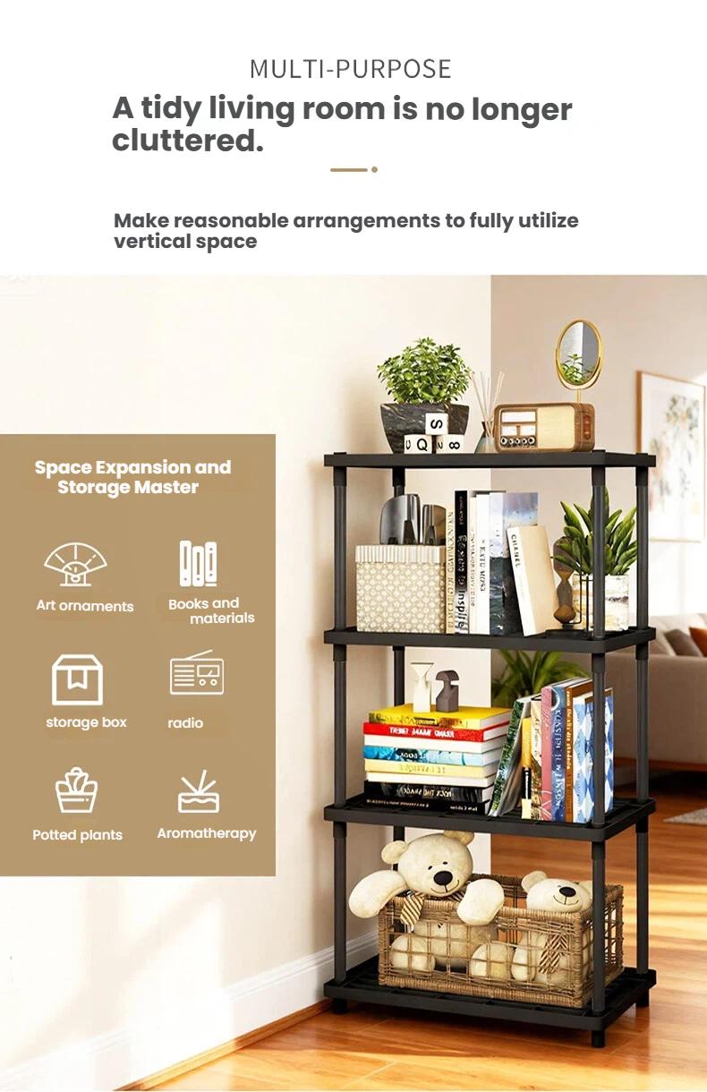 4-Tier Plastic  and Metal Freestanding Shelf Bathroom Organizer,Space-Saving And Utility Shelving,Shelving Unit Storage Rack Organizer for Home, Garage, Basement, Shed and Laundry Room