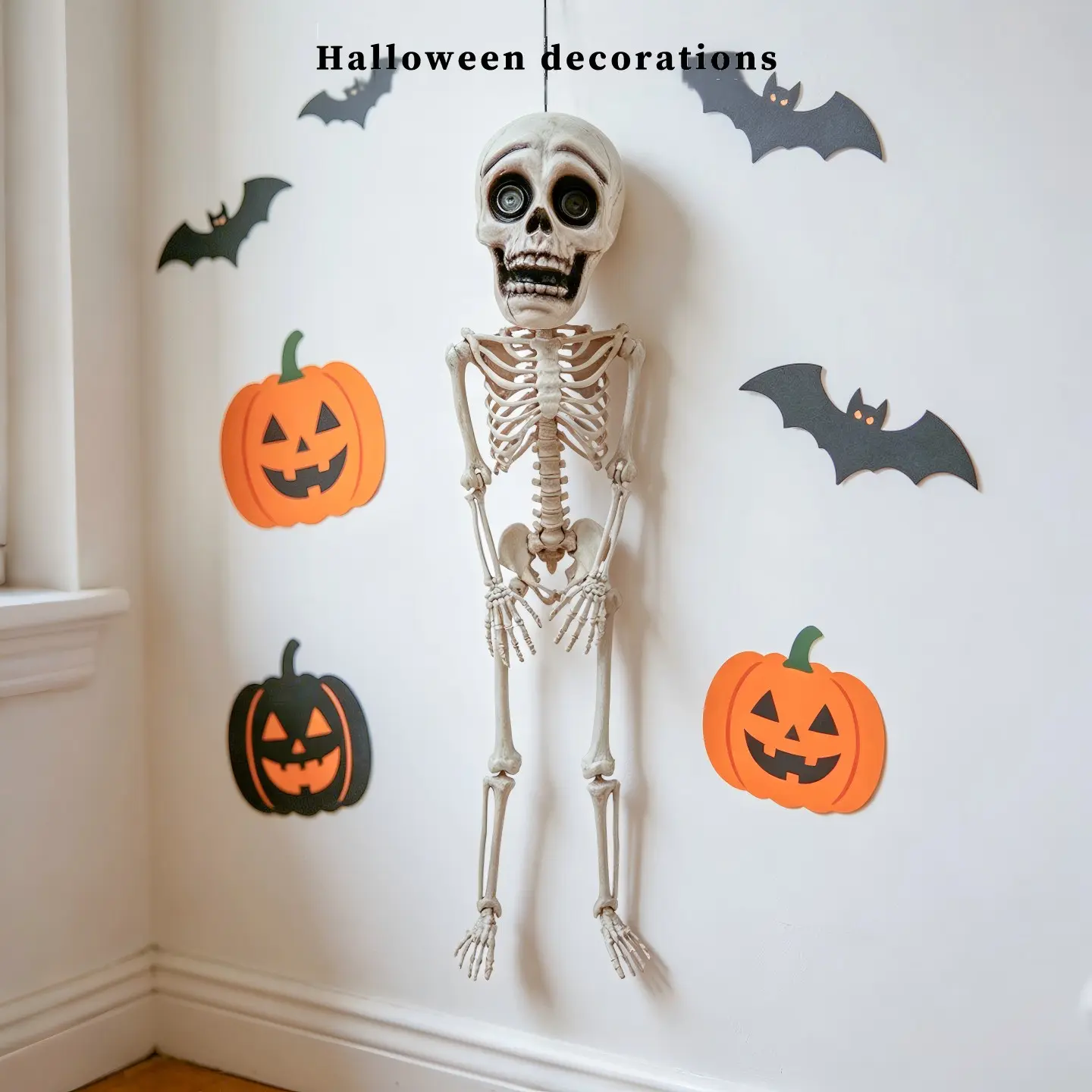 105cm Large Full-Body Skeleton, Halloween Horror Scene Jointed Prop, Indoor Outdoor Party Decor, Realistic Bone Texture, Multi-Pose Design