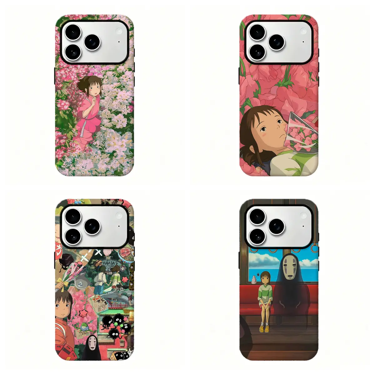 Spirited Away floral anime film phone case|Chihiro and No Face Man train scene print film Compatible With iPhone 17 Pro Max,16,15,14,13,12,11 & Samsung S21,S22,S23,S24,S25,S26, Shockproof Protective trending case,Ideal Gift For Anime Fans, Accessories, Cu