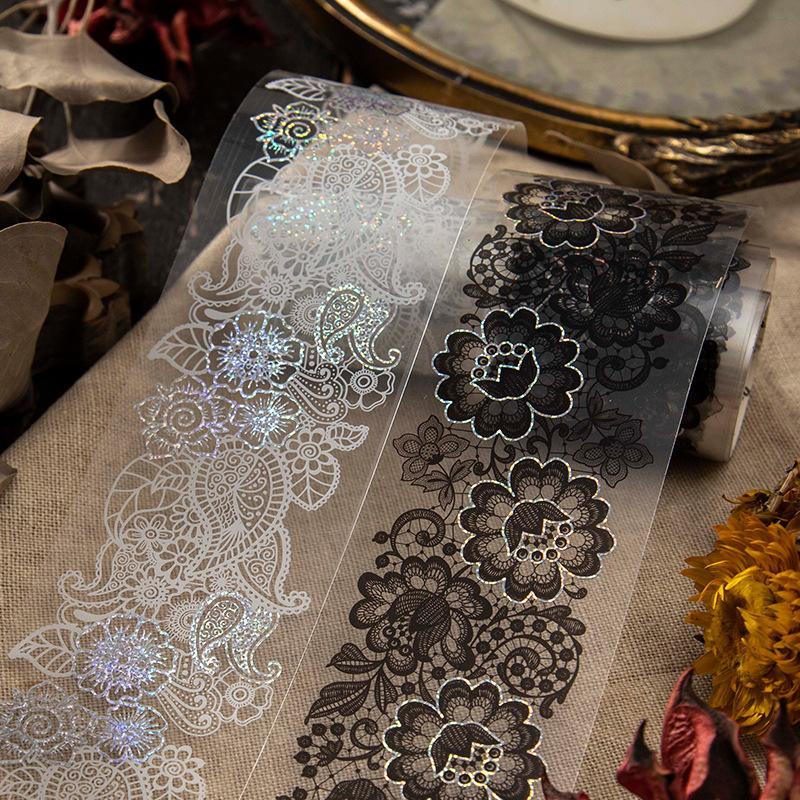 Lace Pattern Tape, 1 Roll Random Color Exquisite Vintage Floral Print Lace Decorative Tape, DIY Decorative Tape for Scrapbooking, Journaling, Gift Wrapping, Craft Making, Elegant Floral Lace